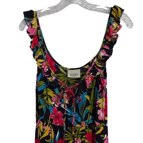 Lucy Love Black & Pink Tropical Maxi Dress Sweet Escape Maxi Dress, Ruffle Small - Picture 2 of 6